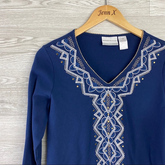 Alfred Dunner Dark Blue Embellished Blouse - Picture 2 of 7